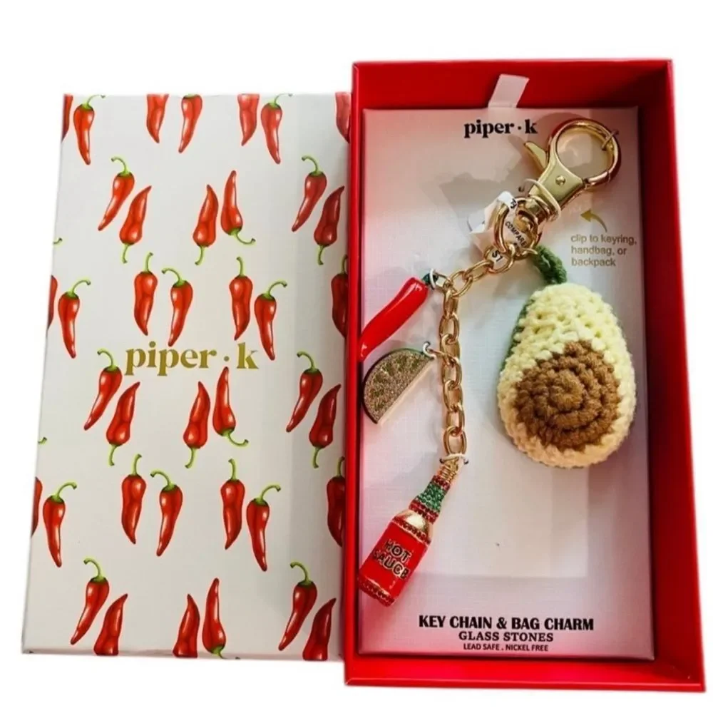 Piper K Knit Avocado Multi Charm Keychain Bag Purse Southwestern‎ NWT